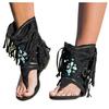 HINDOLA Gladiator Sandals for Women Summer Casual Beach Clip Toe Bohemian Fringe Sandal Open-Toe T-Strap Thong Sandals Roman Tassel Flat Sandals view 1