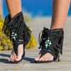 HINDOLA Gladiator Sandals for Women Summer Casual Beach Clip Toe Bohemian Fringe Sandal Open-Toe T-Strap Thong Sandals Roman Tassel Flat Sandals view 3