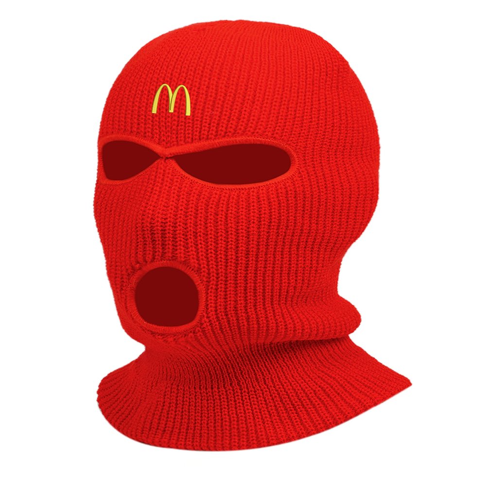 McDo Burger Fast Food Embroidered Three Hole Ski Mask Balaclava (Red)