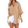 2024 New Women Long Sleeve Boyfriend Button Down Shirts Asymmetrical Casual Lace Up Oversized Tunic Tops