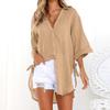 2024 New Women Long Sleeve Boyfriend Button Down Shirts Asymmetrical Casual Lace Up Oversized Tunic Tops view 2