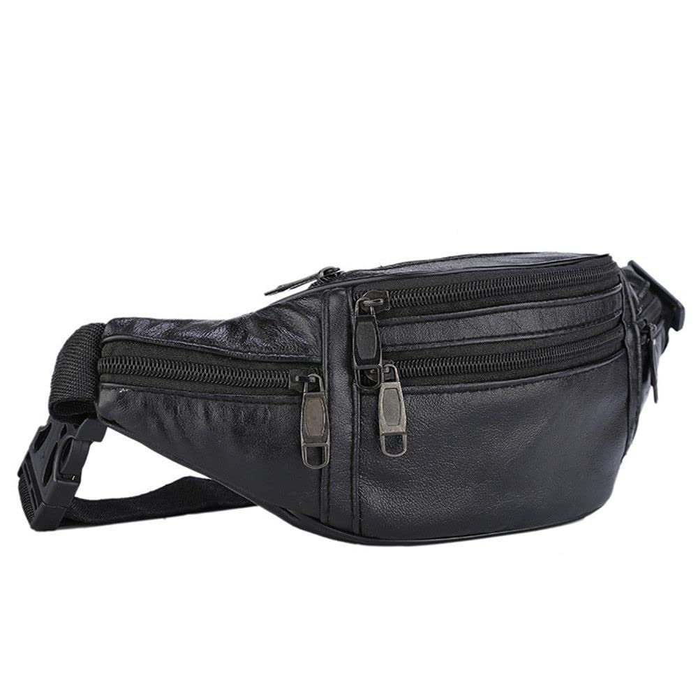Waist Chest Bag, Leather Fanny Pack, Men and Women Money Belt Bag, Outdoor Cross Body Sports Pouch for Travel, Walking, Running, Hiking, Cycling