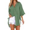 2024 New Women Long Sleeve Boyfriend Button Down Shirts Asymmetrical Casual Lace Up Oversized Tunic Tops view 1