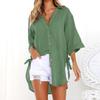 2024 New Women Long Sleeve Boyfriend Button Down Shirts Asymmetrical Casual Lace Up Oversized Tunic Tops view 2