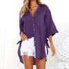 2024 New Women Long Sleeve Boyfriend Button Down Shirts Asymmetrical Casual Lace Up Oversized Tunic Tops view 2