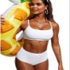 CRZ YOGA D-DD Scoop Neck Bikini Tops for Women - Padded Adjustable Spaghetti Straps Bathing Swimsuit Sports Bra White X-Small view 3
