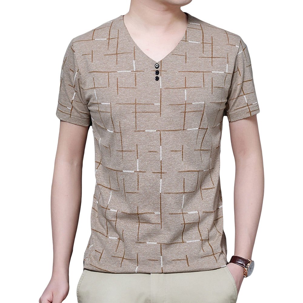 JEsilunmaMY Casual Crewneck Print T-Shirt for Men Short Sleeve V Neck Cotton Tee Shirts Slim Fit Workout Hipster T-Shirt (US Size M Asia L,Camel1)