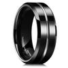 King Will Tungsten Carbide Wedding Band for Men Women-8mm Width in Black with Grooved Center Wedding Ring High Polished Suitable for Work, Gym Comfort Fit Size 8.5 view 1