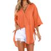 2024 New Women Long Sleeve Boyfriend Button Down Shirts Asymmetrical Casual Lace Up Oversized Tunic Tops view 1