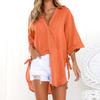 2024 New Women Long Sleeve Boyfriend Button Down Shirts Asymmetrical Casual Lace Up Oversized Tunic Tops view 2