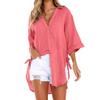 2024 New Women Long Sleeve Boyfriend Button Down Shirts Asymmetrical Casual Lace Up Oversized Tunic Tops view 1