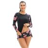 Sun Protection Clothing Women Two Piece Rash Guard Long Sleeve Swimsuits Swim Shirt Bathing Suit Boyshort Bottom Boyleg Surfing Swimwear UV Swimming Summer Party Black + red Flower XXL view 3