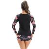 Sun Protection Clothing Women Two Piece Rash Guard Long Sleeve Swimsuits Swim Shirt Bathing Suit Boyshort Bottom Boyleg Surfing Swimwear UV Swimming Summer Party Black + red Flower XXL view 4