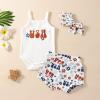 4th of July Baby Girl Outfits Newborn Short Sleeve Daddy's Little Firecracker Romper + Tie Dye Bloomer Shorts Set (White-USA, 0-3 Months) view 2
