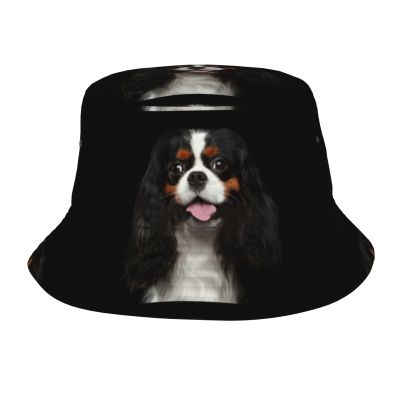 Bucket Hats Cavalier King Charles Spaniel On Black Travel Fisherman Hat Sun Hat