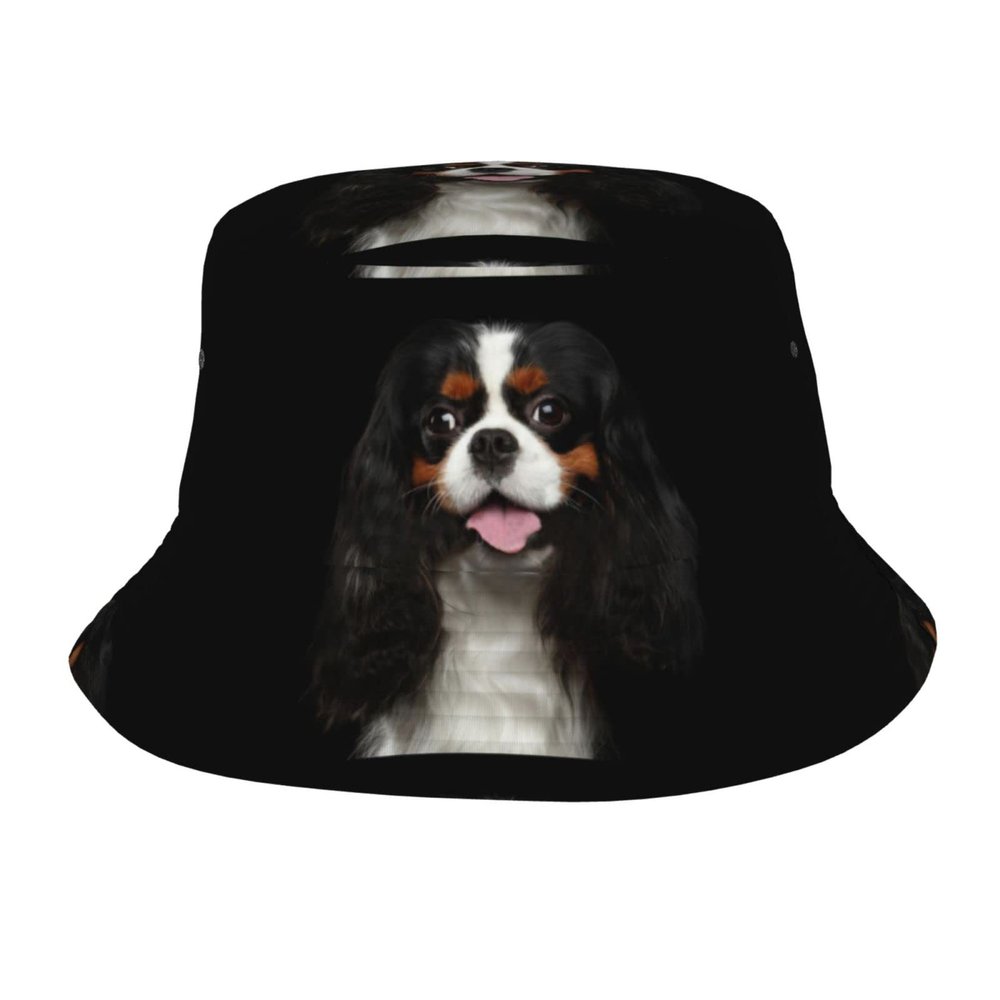 Bucket Hats Cavalier King Charles Spaniel On Black Travel Fisherman Hat Sun Hat
