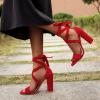ZKXYFFS Womens Lace Up High Heeled Sandals Chunky Block Ankle Strappy Pumps Dress Party Shoes Open Toe Gladiator Heels for Women view 3
