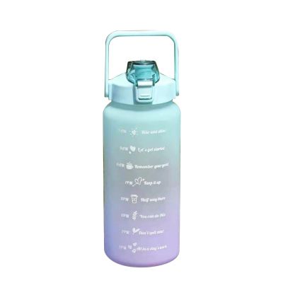 2000ml Sports Water Bottle, Portable Water Bottle with Time to Drink, Lightweight Motivational Water Botte with Time Marker, Large PC Water Bottle for Fitness, Cycling, Gym, Outdoor (Purple to Green)