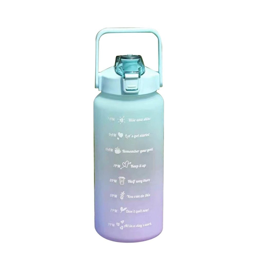 2000ml Sports Water Bottle, Portable Water Bottle with Time to Drink, Lightweight Motivational Water Botte with Time Marker, Large PC Water Bottle for Fitness, Cycling, Gym, Outdoor (Purple to Green)