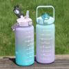 2000ml Sports Water Bottle, Portable Water Bottle with Time to Drink, Lightweight Motivational Water Botte with Time Marker, Large PC Water Bottle for Fitness, Cycling, Gym, Outdoor (Purple to Green) view 3