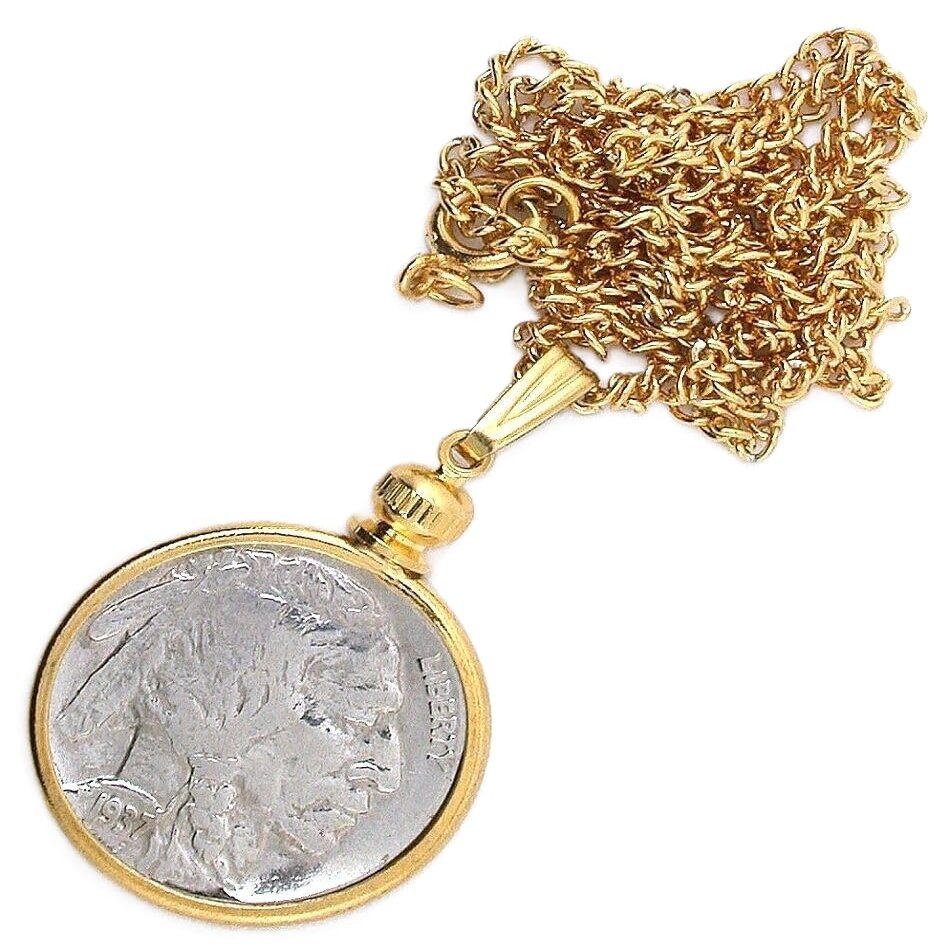 1937 INDIAN HEAD BUFFALO NICKEL 5 CENT GOLD COLOR 24" NECKLACE EBS3081GLD/41623