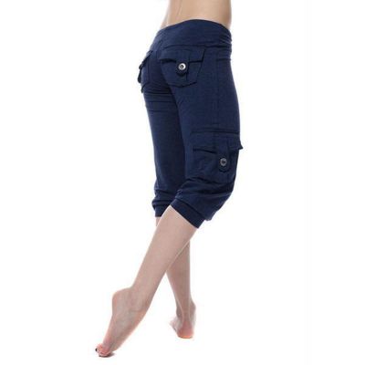 Women's High Waisted Bootcut Cropped/Long Yoga Pants Buttons Flare Pants with Pockets Stretch Sweatpants Casual Pants Blue