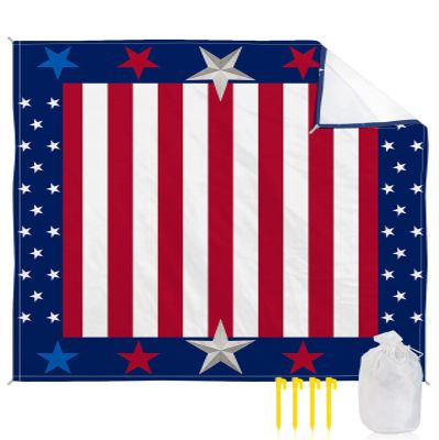Beach Blanket Waterproof Sandproof Beach Mat,Stars American Flag Red White Stripe Independence Day Picnic Blankets with Sand Pockets and Stakes,Patriotic Pentagram Outdoor Pad for Seaside,Travel