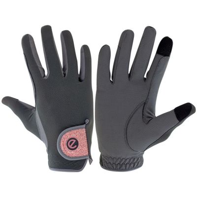 eGlove eQUEST GripPro X-LITE - Lightweight, Breathable, and Grippy - Comfort Mesh Back - Touchscreen Riding Gloves - 2022/23 (Grey - Rose Gold Glitter Cuff, XX-Small)