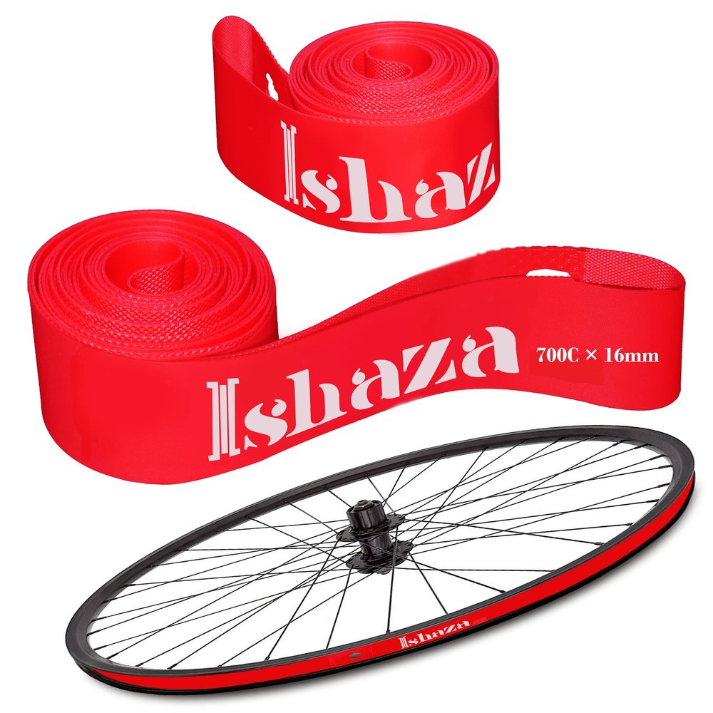 Ishaza Pack of 2 Bicycle Rim Strip 26" x 20mm  Red Rim Tape High-Pressure, Puncture & Temperature Resistant Durable Elastic PVC Bike Wheel Liner for Mountain & Road Bicycle (Red, 700C  16mm)