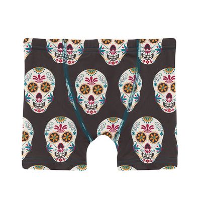 KicKee Boys Sugar Skull Boxer Brief Underwear, Silky Soft Printed Boxer Briefs for Boys and Kids, Lightweight and Breathable (Midnight Dia De Los Muertos - 3T-4T)
