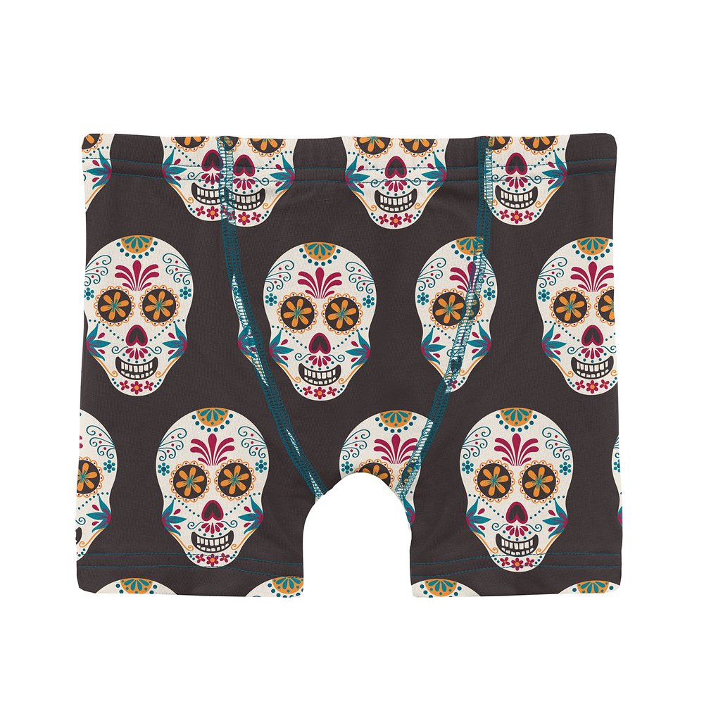 KicKee Boys Sugar Skull Boxer Brief Underwear, Silky Soft Printed Boxer Briefs for Boys and Kids, Lightweight and Breathable (Midnight Dia De Los Muertos - 3T-4T)
