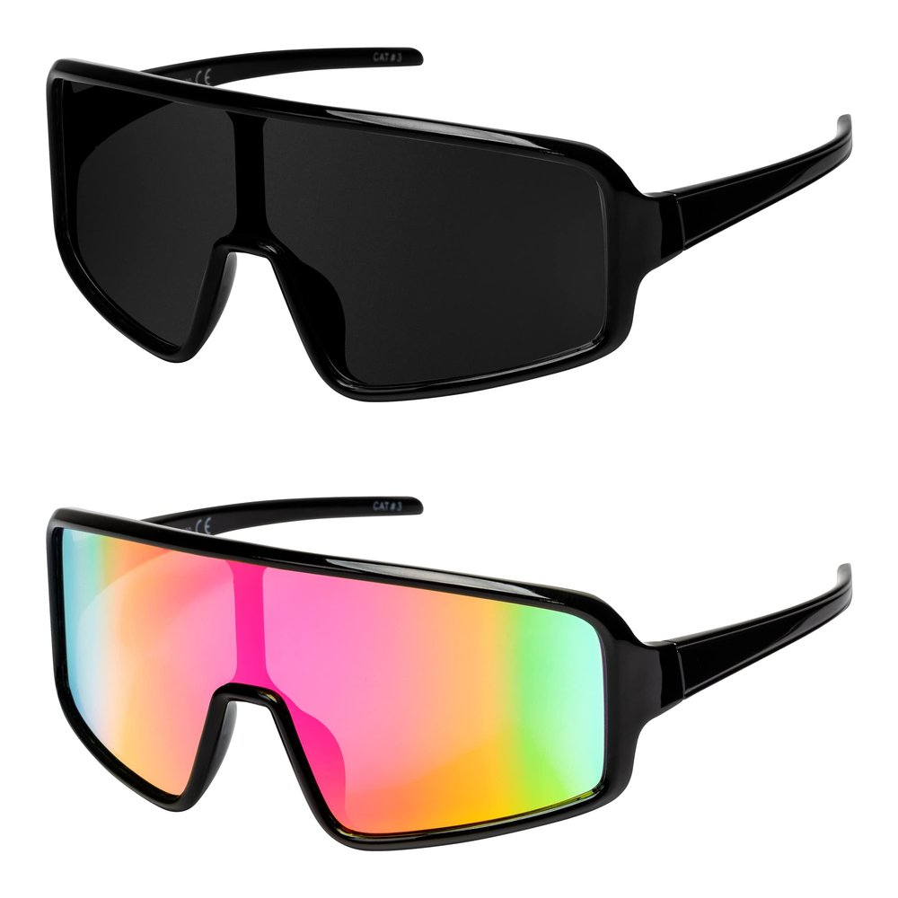 FLAWLESS EYEWEAR Oversized Shield Wraparound Sports Sunglasses for Men Women Outdoor One Piece Visor Mirror Sport Glasses (Black-Purple)