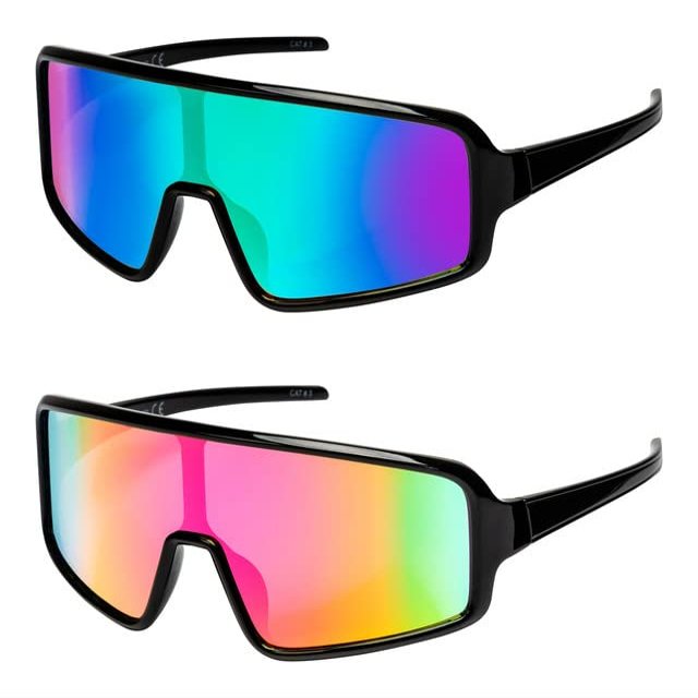 FLAWLESS EYEWEAR Oversized Shield Wraparound Sports Sunglasses for Men Women Outdoor One Piece Visor Mirror Sport Glasses (Green-Purple)