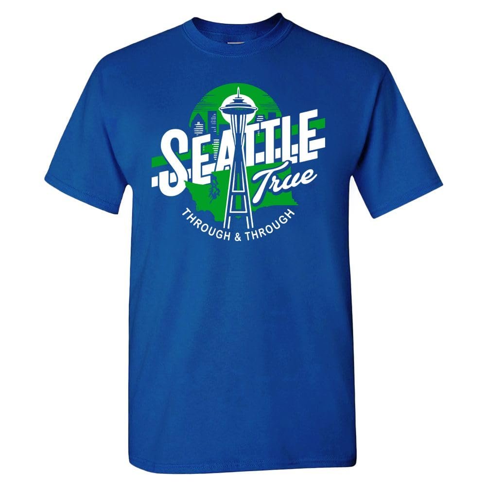 Seattle Football Men's Vintage Fan T-Shirt (Royal T-Shirt, S)