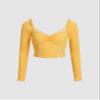 AIEBO Women's Shirts Women's Tops Shirts for Women Lettuce Trim Ruched Front Lace Insert Tee (Color : Yellow, Size : Small) view 1