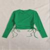 AIEBO Women's Shirts Women's Tops Shirts for Women Drawstring Ruched Solid Tee (Color : Green, Size : X-Large) view 2