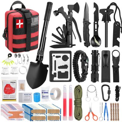 LUXMOM Gifts for Men Dad Christmas, Survival Kit and First Aid Kit, 142 Pcs Survival Gear and Equipment with Molle Pouch, Camping Essentials for Men Outdoor Adventure