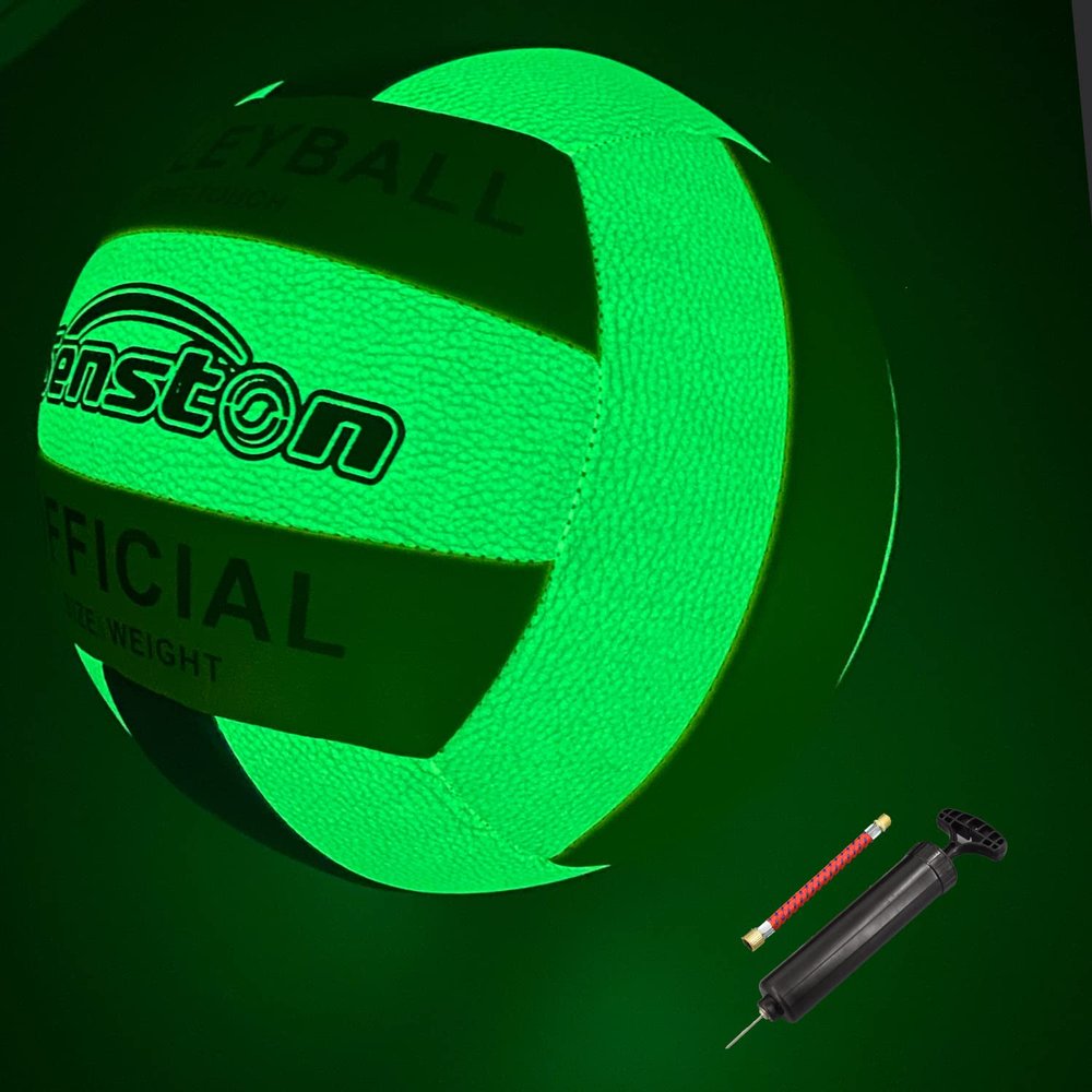 Senston Glow in The Dark Volleyball Size 5 Indoor OutdoorGlowing Leather Night Volleyball with Pump