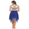 ranrann Women Silver Metallic Lyrical Dress Irregular Chiffon Hem Contemporary Ballroom Dance Costume Praise Dance Tunic #01Blue X-Large view 2