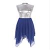 ranrann Women Silver Metallic Lyrical Dress Irregular Chiffon Hem Contemporary Ballroom Dance Costume Praise Dance Tunic #01Blue X-Large view 3