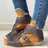 Wedge Sandals for Women Dressy Summer,Women Open Toe Sandal Hollow Out Gladiator Sandals High Top Ankle Zipper Low Heels Sandals Dressy Wedding Party Shoes Platform Sandals view 4