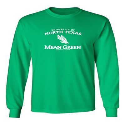 CornBorn North Texas Mean Green Tee Shirt - Long Sleeve UNT Arch Primary Logo - Light Green - 4X