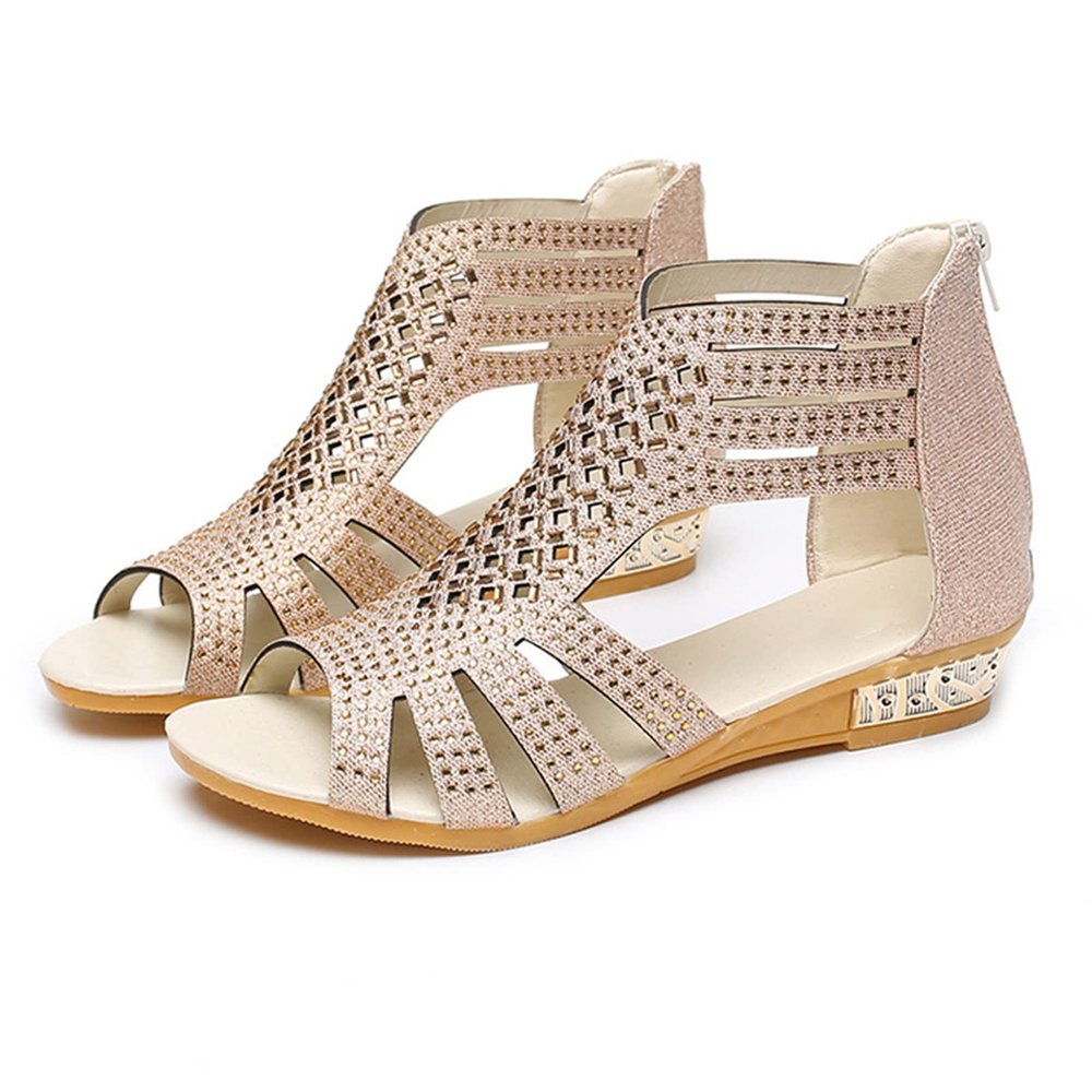 Wedge Sandals for Women Dressy Summer,Women Open Toe Sandal Hollow Out Gladiator Sandals High Top Ankle Zipper Low Heels Sandals Dressy Wedding Party Shoes Platform Sandals