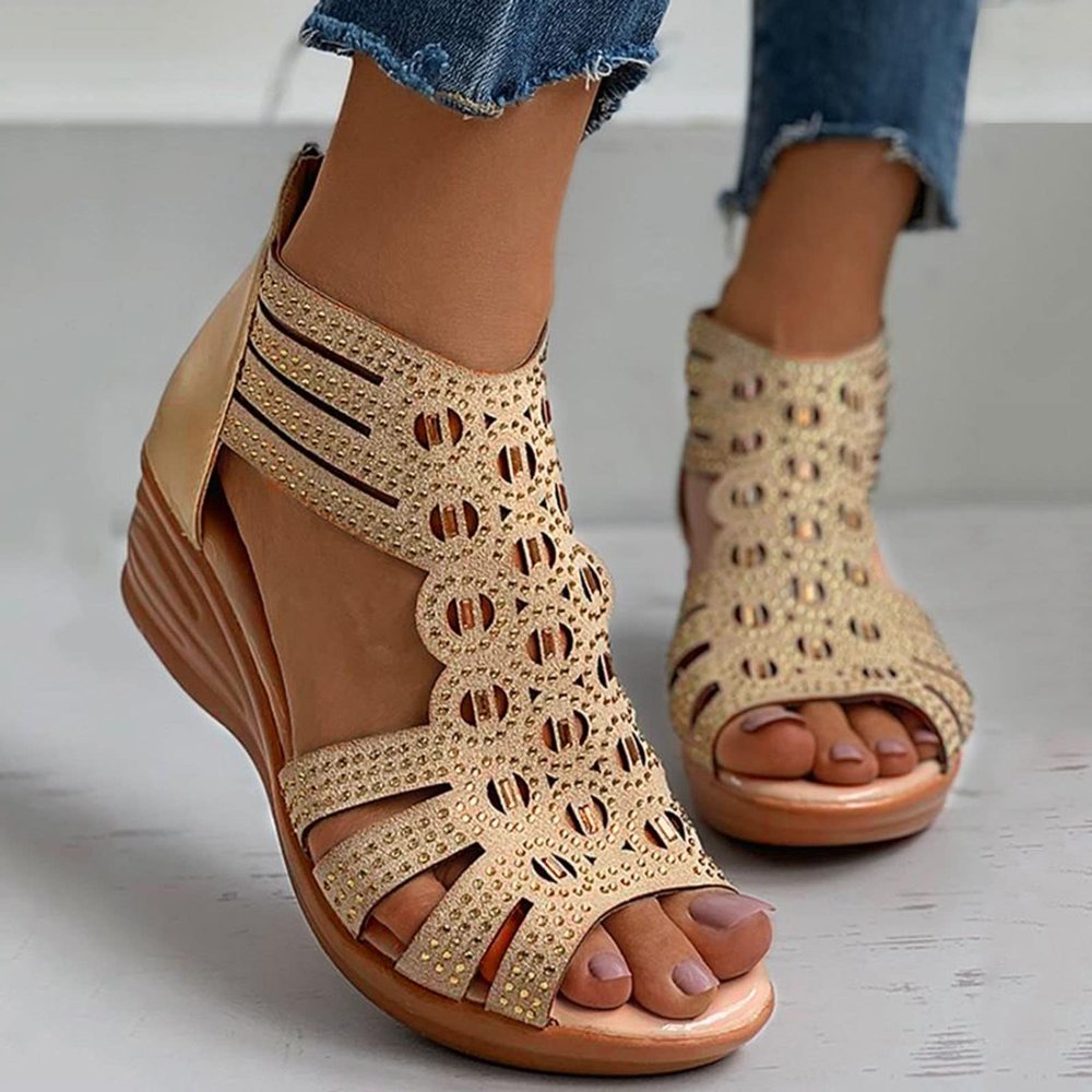 Wedge Sandals for Women Dressy Summer,Women Open Toe Sandal Hollow Out Gladiator Sandals High Top Ankle Zipper Low Heels Sandals Dressy Wedding Party Shoes Platform Sandals