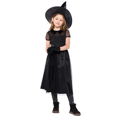 AGQT Witch Costumes Black for Toddler Girls Fancy Party Dress Up 4Pcs Halloween Carnival Dionysia Mardi Gras Dress Size 9-11 Years