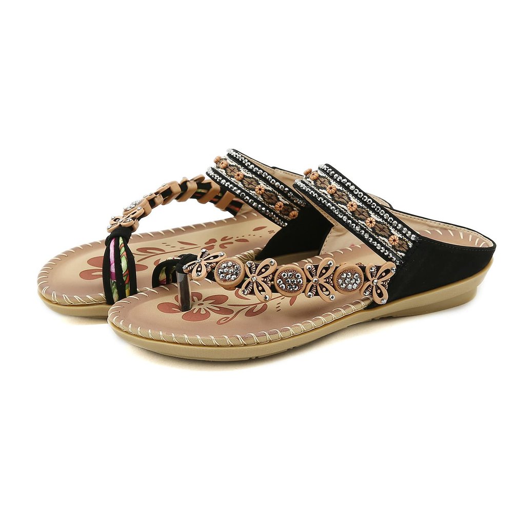 Gladiator Sandals for Women,Women's Comfortable Walking Sandals with Arch Support Elastic Ankle Strap Flats Sandals Outdoor Athletic Hiking Sandals Casual Summer Slip on Bohemian Beaded Dress Shoes