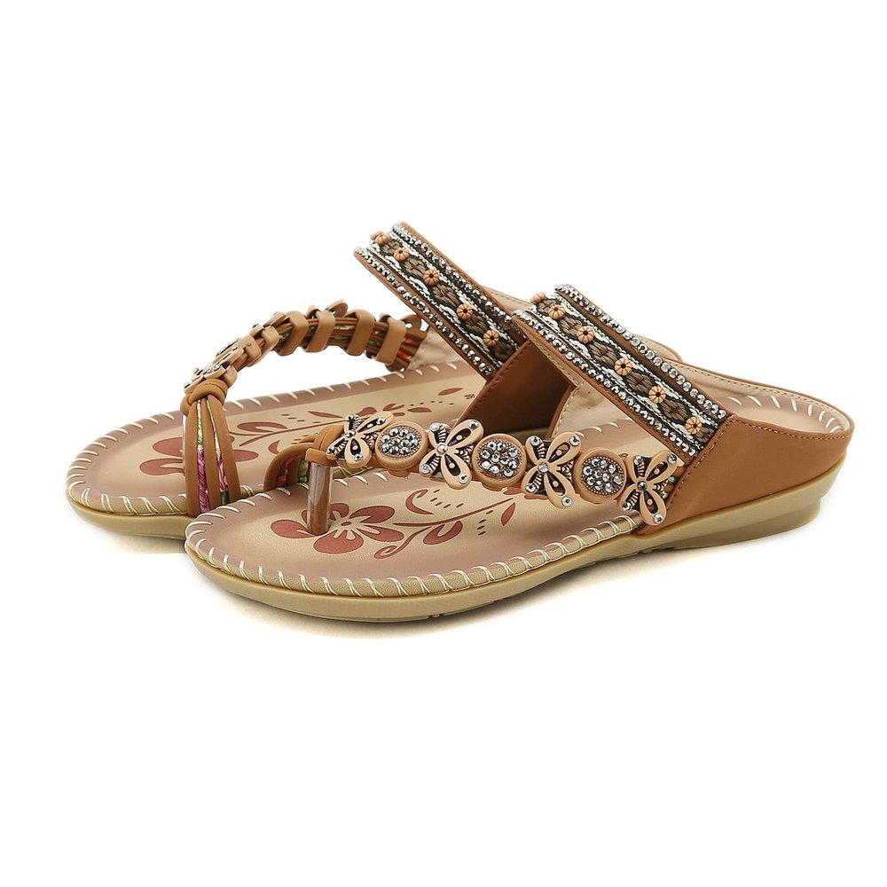 Gladiator Sandals for Women,Women's Comfortable Walking Sandals with Arch Support Elastic Ankle Strap Flats Sandals Outdoor Athletic Hiking Sandals Casual Summer Slip on Bohemian Beaded Dress Shoes