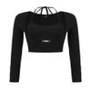 Women's T-Shirt Ribbed Knit Chain Front Tie Back Crop Tee T-Shirt for womenJIEHUA (Color : Black, Size : X-Small) view 1