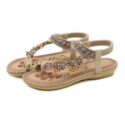 Gladiator Sandals for Women,Women's Comfortable Walking Sandals with Arch Support Elastic Ankle Strap Flats Sandals Outdoor Athletic Hiking Sandals Casual Summer Slip on Bohemian Beaded Dress Shoes