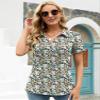 AKEWEI Womens Cotton Polo Shirts Short Sleeve Plus Size Collared Tunic Tops Business Casual Blouses Black Yellow Floral 3XL view 2